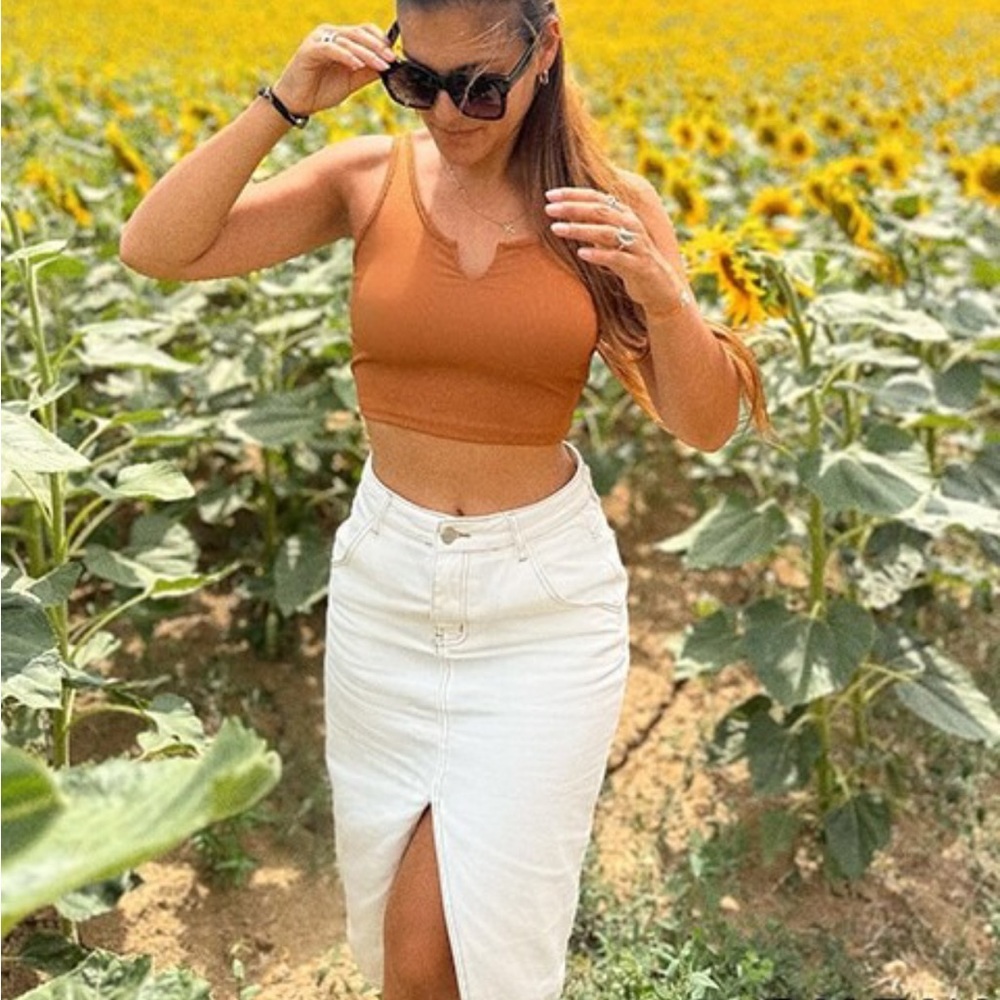 White midi denim jean skirt with slit front - Picture 8 of 9